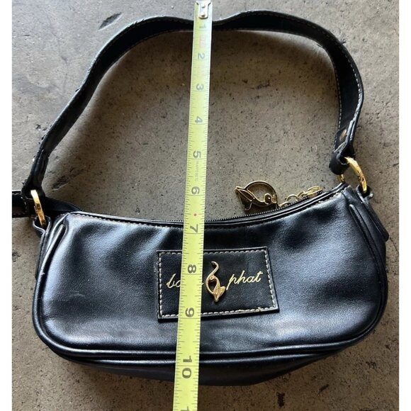 Vintage Baby Phat Mini Shoulder Handbag Black Leather Stone Logo Gold Charm RARE - Picture 5 of 16